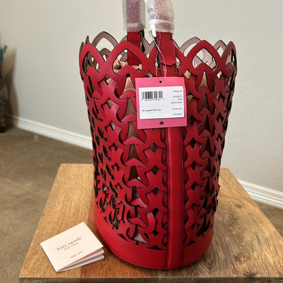 Kate Spade Dorie Medium Bucket handbag in hot chili red genuine leather - Picture 5 of 11